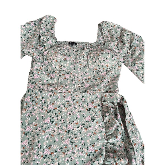 AS U Wish Women's Floral Mini Dress Long Sleeve  Ruffle Hem Sage L NWT - Picture 2 of 13